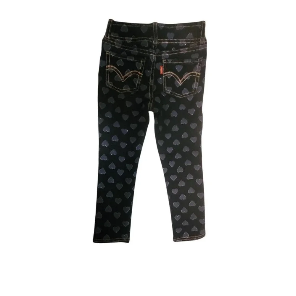 Toddler Girl 3T Dark Blue jean stretch Levi leggings‎ W Blue Hearts Too Cute!!!